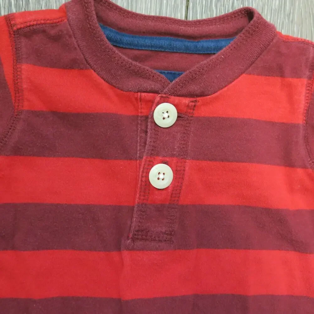 OSHKOSH Boys Shirt Long Sleeve Snaps Size 18 Months Red Stripe Casual Play